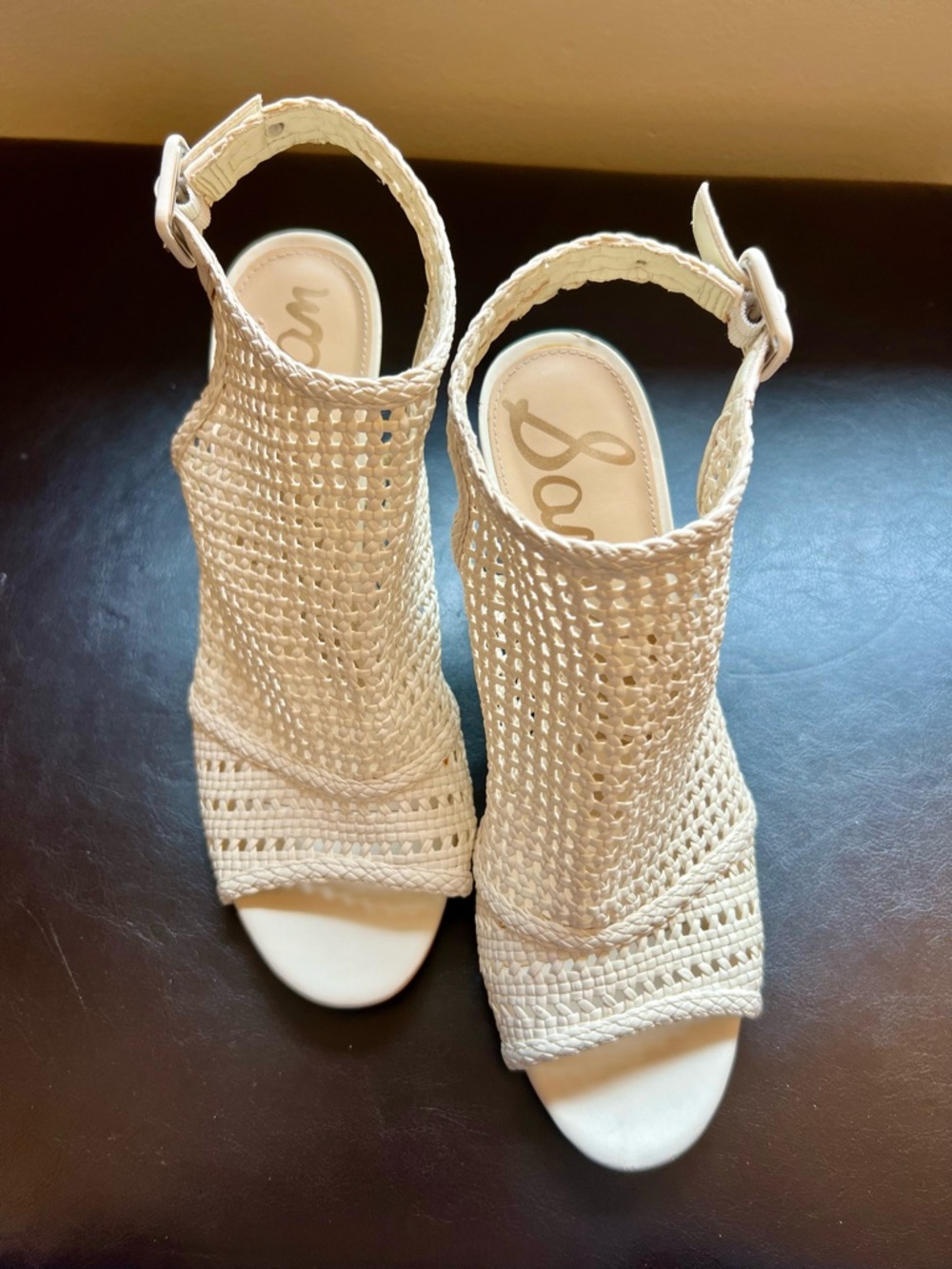 Sam Edelman Cream Woven Open-Toe Slingback Sandals